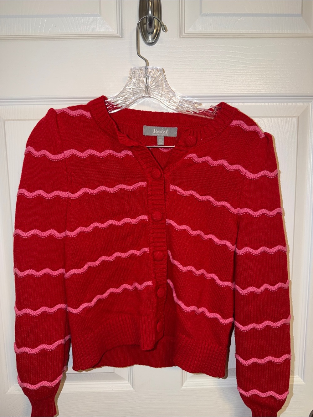 🩷❤️Marled Red Cardigan with Pink Wavy Stripes❤️🩷